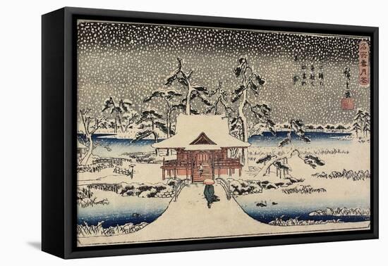 Snow at Benzaiten Shrine in the Pond of Inokashira, 1843-1847-Utagawa Hiroshige-Framed Premier Image Canvas