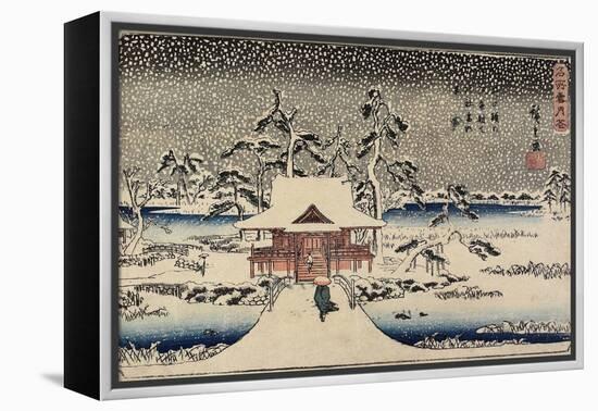 Snow at Benzaiten Shrine in the Pond of Inokashira, 1843-1847-Utagawa Hiroshige-Framed Premier Image Canvas