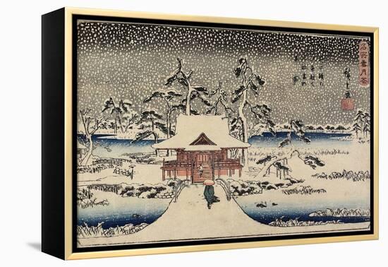 Snow at Benzaiten Shrine in the Pond of Inokashira, 1843-1847-Utagawa Hiroshige-Framed Premier Image Canvas