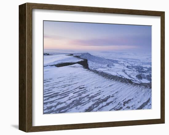 Snow at Dawn, Froggatt Edge, Peak District, Derbyshire, England, UK-Neale Clarke-Framed Photographic Print