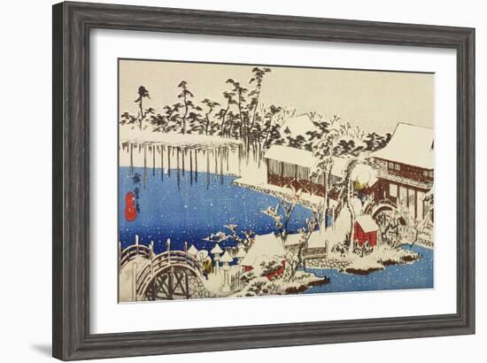 Snow at the Field of the Kameido Tenman Shrine-Ando Hiroshige-Framed Giclee Print