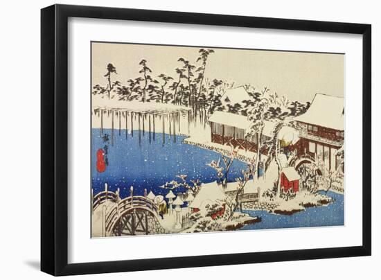 Snow at the Field of the Kameido Tenman Shrine-Ando Hiroshige-Framed Giclee Print