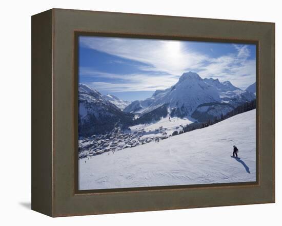 Snow-Boarder on Piste at Lech Near St. Anton Am Arlberg in Winter Snow, Austrian Alps-null-Framed Premier Image Canvas