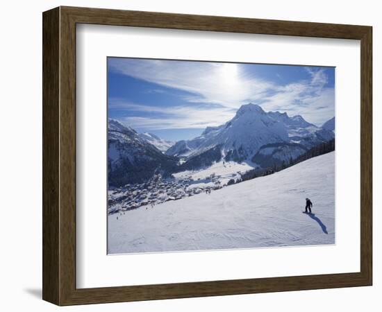 Snow-Boarder on Piste at Lech Near St. Anton Am Arlberg in Winter Snow, Austrian Alps-null-Framed Photographic Print