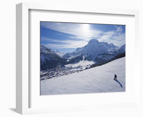 Snow-Boarder on Piste at Lech Near St. Anton Am Arlberg in Winter Snow, Austrian Alps-null-Framed Photographic Print