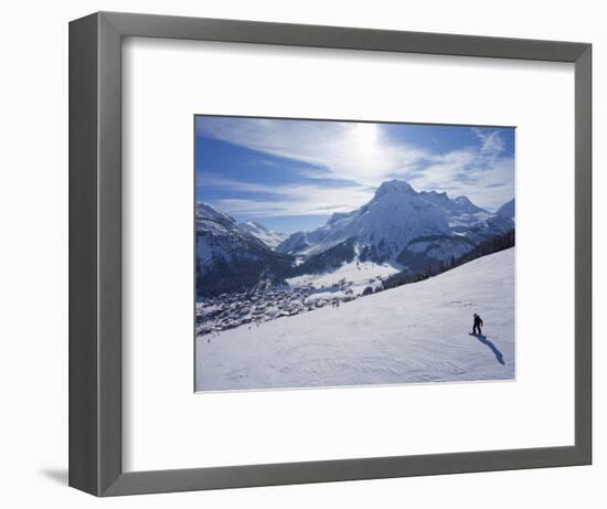 Snow-Boarder on Piste at Lech Near St. Anton Am Arlberg in Winter Snow, Austrian Alps-null-Framed Photographic Print