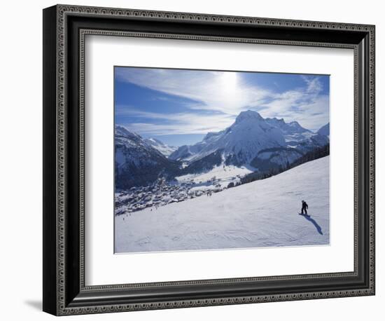 Snow-Boarder on Piste at Lech Near St. Anton Am Arlberg in Winter Snow, Austrian Alps-null-Framed Photographic Print