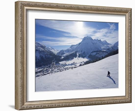 Snow-Boarder on Piste at Lech Near St. Anton Am Arlberg in Winter Snow, Austrian Alps-null-Framed Photographic Print