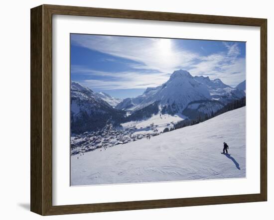 Snow-Boarder on Piste at Lech Near St. Anton Am Arlberg in Winter Snow, Austrian Alps-null-Framed Photographic Print