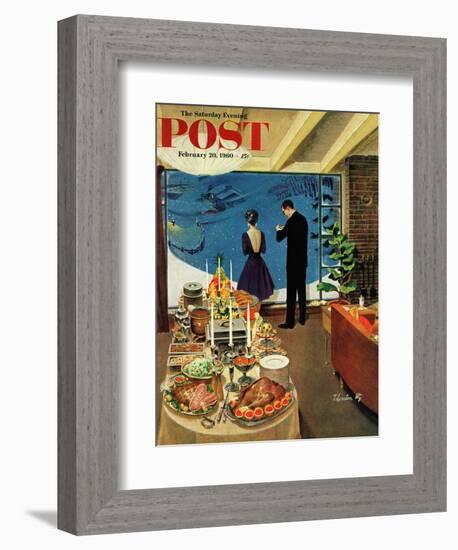 "Snow Buffet Party," Saturday Evening Post Cover, February 20, 1960-Thornton Utz-Framed Giclee Print