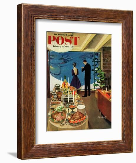 "Snow Buffet Party," Saturday Evening Post Cover, February 20, 1960-Thornton Utz-Framed Giclee Print