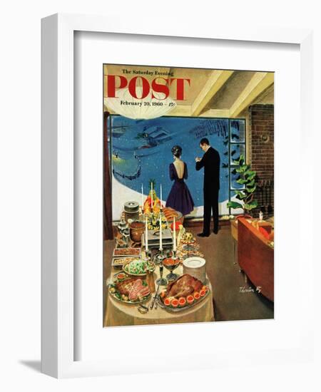 "Snow Buffet Party," Saturday Evening Post Cover, February 20, 1960-Thornton Utz-Framed Giclee Print