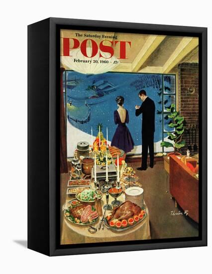 "Snow Buffet Party," Saturday Evening Post Cover, February 20, 1960-Thornton Utz-Framed Premier Image Canvas