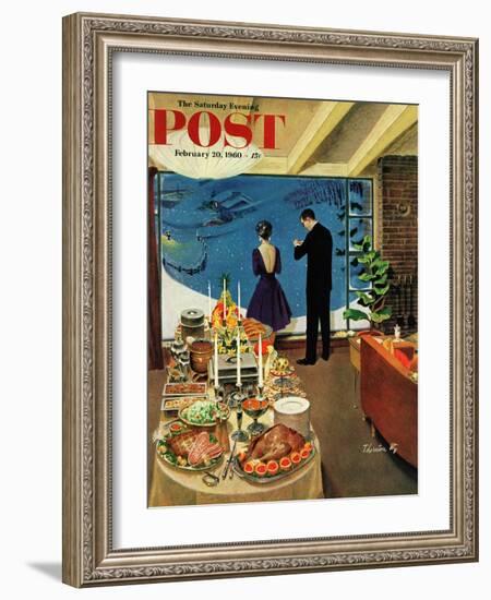 "Snow Buffet Party," Saturday Evening Post Cover, February 20, 1960-Thornton Utz-Framed Giclee Print