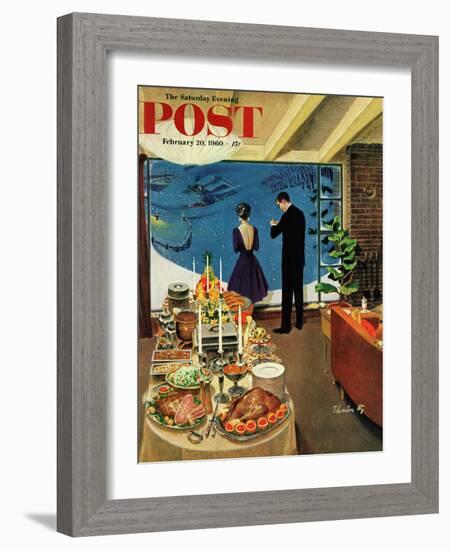 "Snow Buffet Party," Saturday Evening Post Cover, February 20, 1960-Thornton Utz-Framed Giclee Print