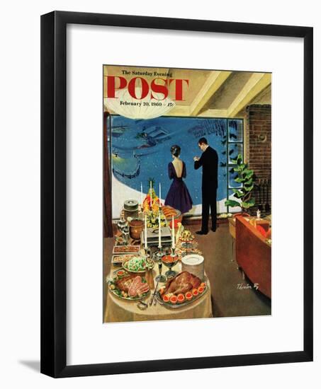 "Snow Buffet Party," Saturday Evening Post Cover, February 20, 1960-Thornton Utz-Framed Giclee Print