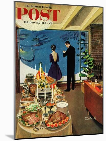 "Snow Buffet Party," Saturday Evening Post Cover, February 20, 1960-Thornton Utz-Mounted Giclee Print