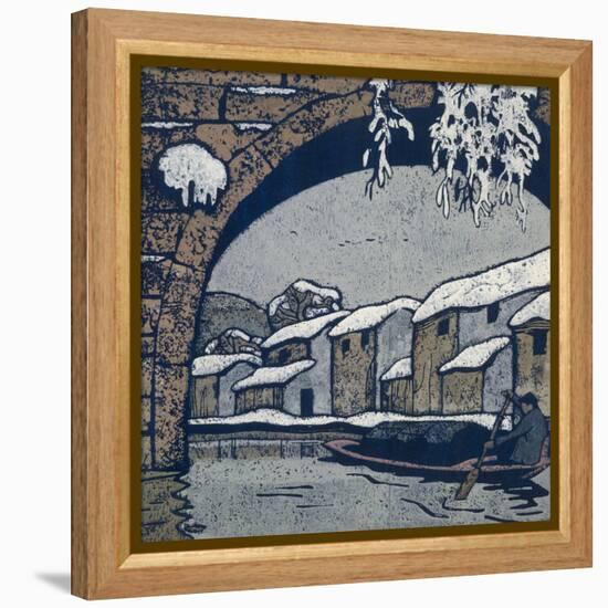 Snow by the Waterside Village-Wu Jide-Framed Stretched Canvas