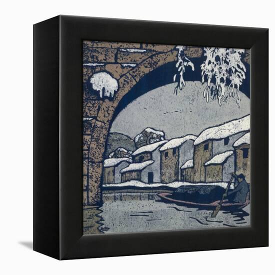 Snow by the Waterside Village-Wu Jide-Framed Stretched Canvas