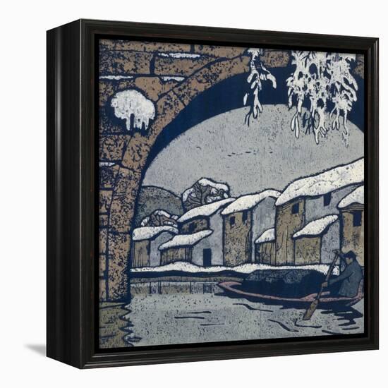 Snow by the Waterside Village-Wu Jide-Framed Stretched Canvas