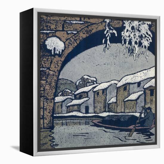 Snow by the Waterside Village-Wu Jide-Framed Stretched Canvas