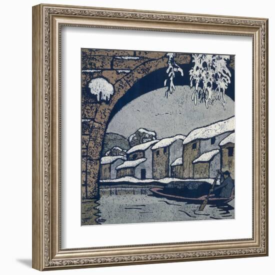 Snow by the Waterside Village-Wu Jide-Framed Art Print