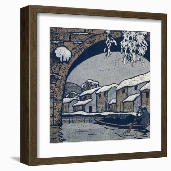 Snow by the Waterside Village-Wu Jide-Framed Art Print