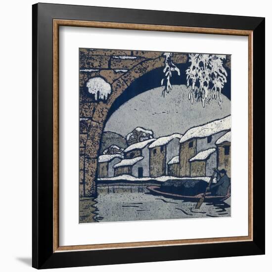 Snow by the Waterside Village-Wu Jide-Framed Art Print