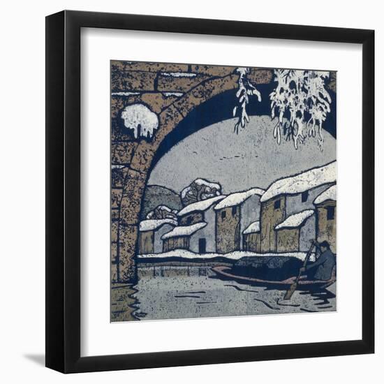 Snow by the Waterside Village-Wu Jide-Framed Art Print