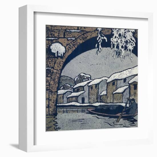 Snow by the Waterside Village-Wu Jide-Framed Art Print