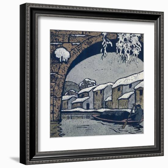 Snow by the Waterside Village-Wu Jide-Framed Art Print