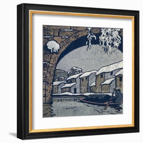 Snow by the Waterside Village-Wu Jide-Framed Art Print