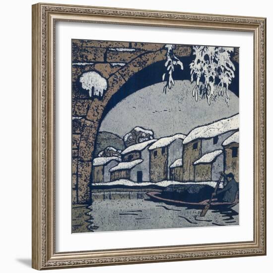 Snow by the Waterside Village-Wu Jide-Framed Art Print