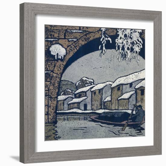 Snow by the Waterside Village-Wu Jide-Framed Art Print