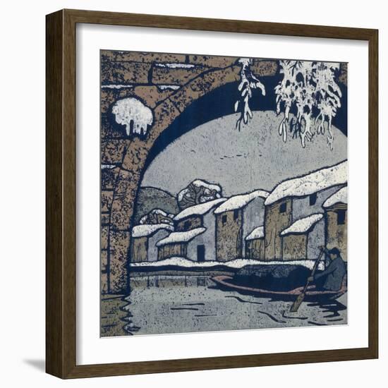 Snow by the Waterside Village-Wu Jide-Framed Art Print