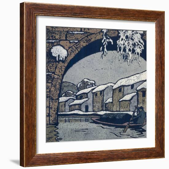 Snow by the Waterside Village-Wu Jide-Framed Art Print