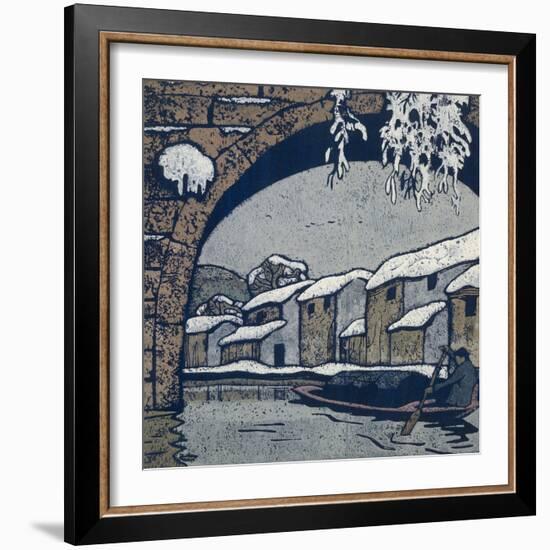 Snow by the Waterside Village-Wu Jide-Framed Art Print