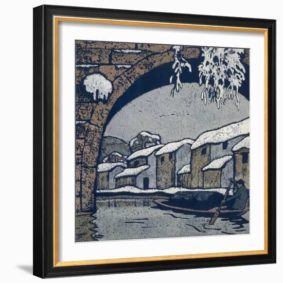 Snow by the Waterside Village-Wu Jide-Framed Art Print