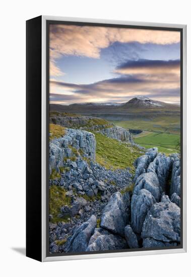 Snow Capped Ingleborough from Limestone Pavements on Twistleton Scar, Yorkshire Dales National Park-Adam Burton-Framed Premier Image Canvas