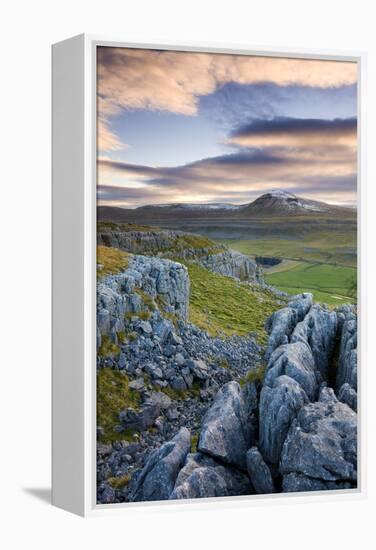 Snow Capped Ingleborough from Limestone Pavements on Twistleton Scar, Yorkshire Dales National Park-Adam Burton-Framed Premier Image Canvas