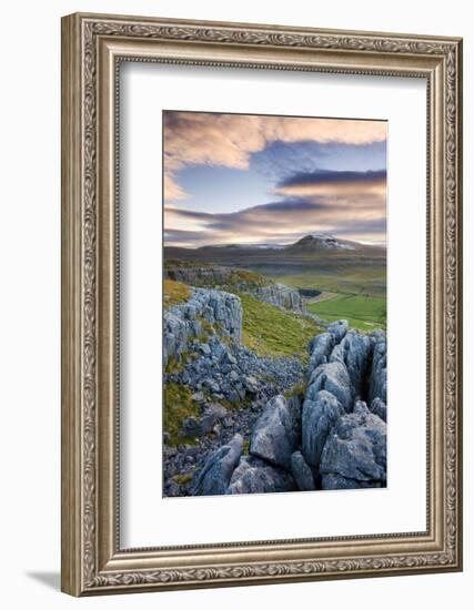 Snow Capped Ingleborough from Limestone Pavements on Twistleton Scar, Yorkshire Dales National Park-Adam Burton-Framed Photographic Print