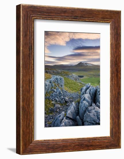 Snow Capped Ingleborough from Limestone Pavements on Twistleton Scar, Yorkshire Dales National Park-Adam Burton-Framed Photographic Print