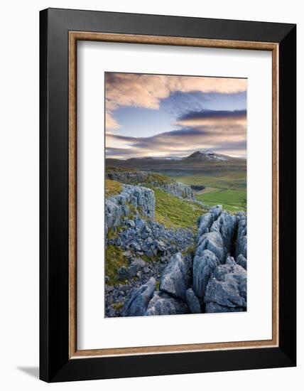 Snow Capped Ingleborough from Limestone Pavements on Twistleton Scar, Yorkshire Dales National Park-Adam Burton-Framed Photographic Print