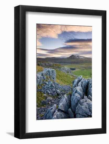 Snow Capped Ingleborough from Limestone Pavements on Twistleton Scar, Yorkshire Dales National Park-Adam Burton-Framed Photographic Print