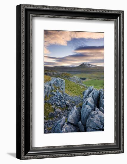 Snow Capped Ingleborough from Limestone Pavements on Twistleton Scar, Yorkshire Dales National Park-Adam Burton-Framed Photographic Print