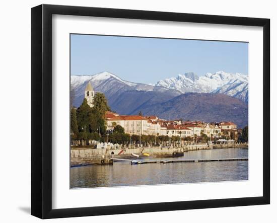 Snow Capped Mountains Above Stresa Waterfront, Lake Maggiore, Italian Lakes, Piedmont-Christian Kober-Framed Photographic Print