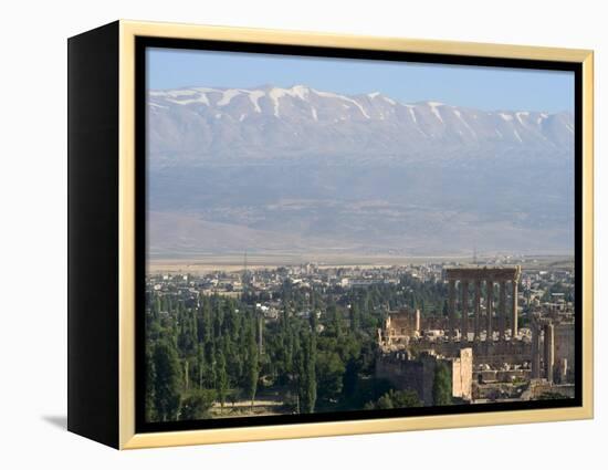 Snow Capped Mountains of the Anti-Lebanon Range Behind the Roman Archaeological Site, Lebanon-Christian Kober-Framed Premier Image Canvas