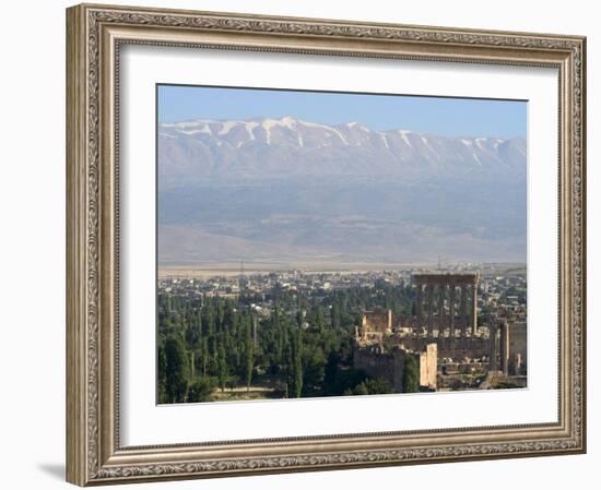 Snow Capped Mountains of the Anti-Lebanon Range Behind the Roman Archaeological Site, Lebanon-Christian Kober-Framed Photographic Print