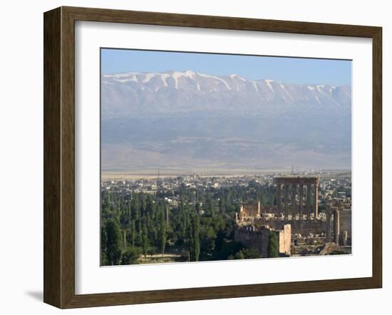 Snow Capped Mountains of the Anti-Lebanon Range Behind the Roman Archaeological Site, Lebanon-Christian Kober-Framed Photographic Print