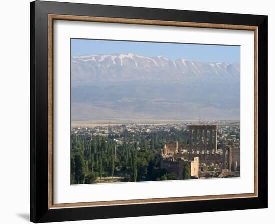 Snow Capped Mountains of the Anti-Lebanon Range Behind the Roman Archaeological Site, Lebanon-Christian Kober-Framed Photographic Print